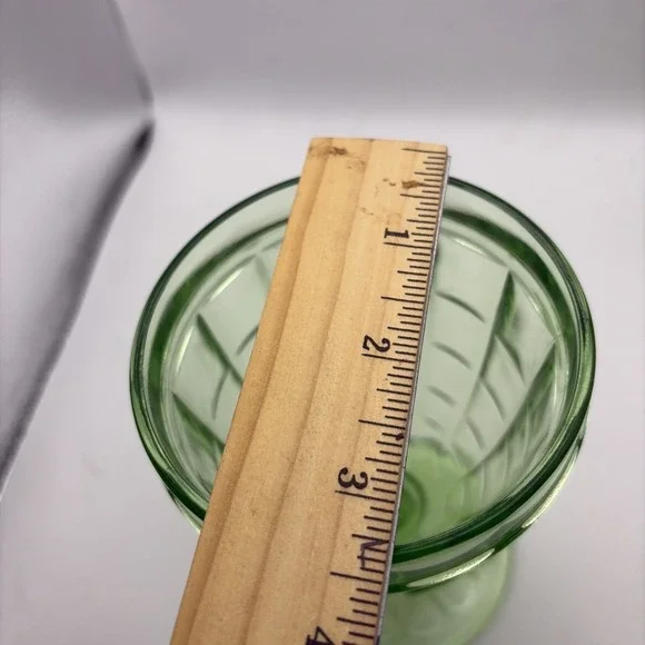 Anchor Hocking Block Optic Pattern Green Uranium Glass Footed Candy Dish & LID - Picture 13 of 13